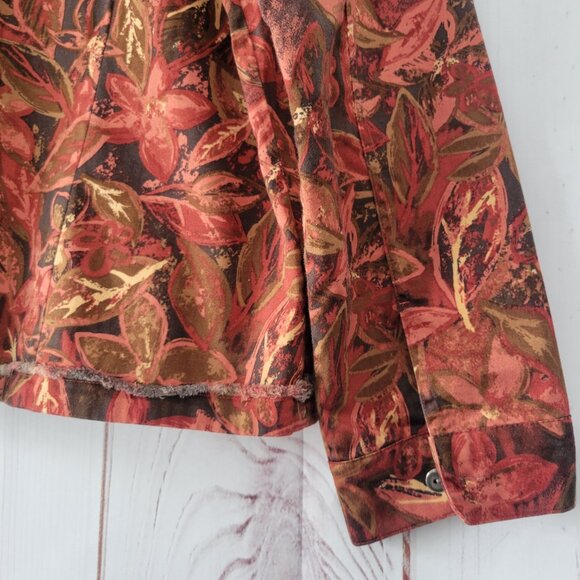 Christopher & Banks Stretch Floral Zip Front Distressed Cotton Blazer Jacket EUC - Picture 5 of 10